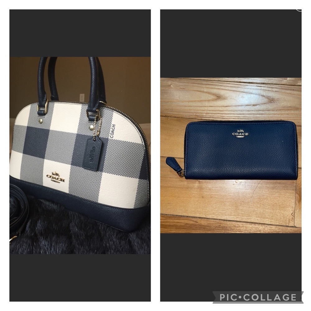 Coach buffalo plaid blue bag and matching wallet
